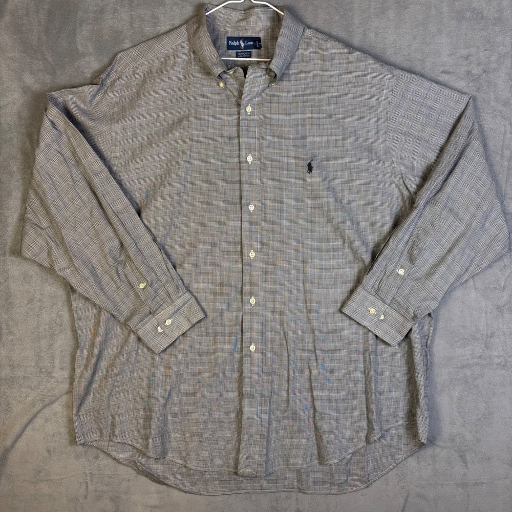 Vintage Ralph Lauren Yarmouth Glen Plaid Shirt Mens 18 34/35 Black White 90s Y2K